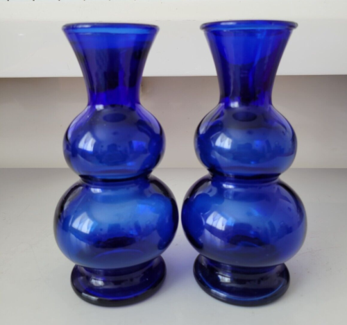 2 IKEA COBALT  BLUE VASES BEEHIVE WITH FLARE TOP 6 5 INCHES - Picture 1 of 5