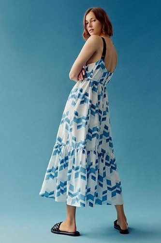 Anthropologie Peter Som Larissa Halter Tiered Geometric Maxi Dress Sz XXS P NWT - Picture 2 of 3