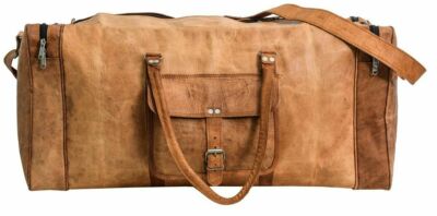 Vintage Retro Men Genuine Leather travel duffle weekend bag lightweight luggage