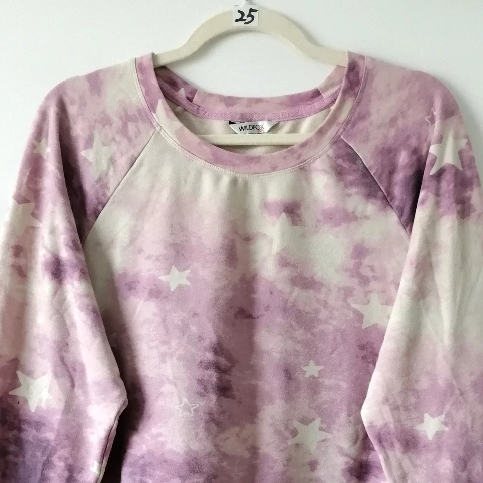 Wildfox Womens Lavender White Tie Dye Long Sleeve Pullover Sweatshirt Size L - Image 2 of 4