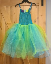 Tutu Dress Dance Costume Adult Small Green Blue Lace Overlay 3D Flower