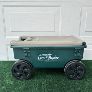 AMES 72978 Lawn Buddy Rolling 4 Wheeled Storage Cart w/Flip Up Lid / Seat Green