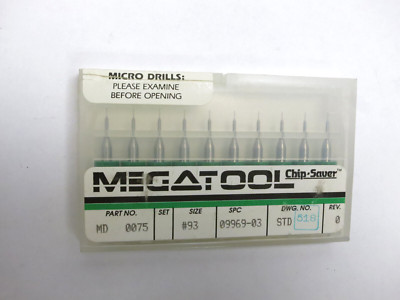 MegaTool MD 0075 #93 0.0075'' STD518 09969-03 PCB Micro Drills 10-Pack