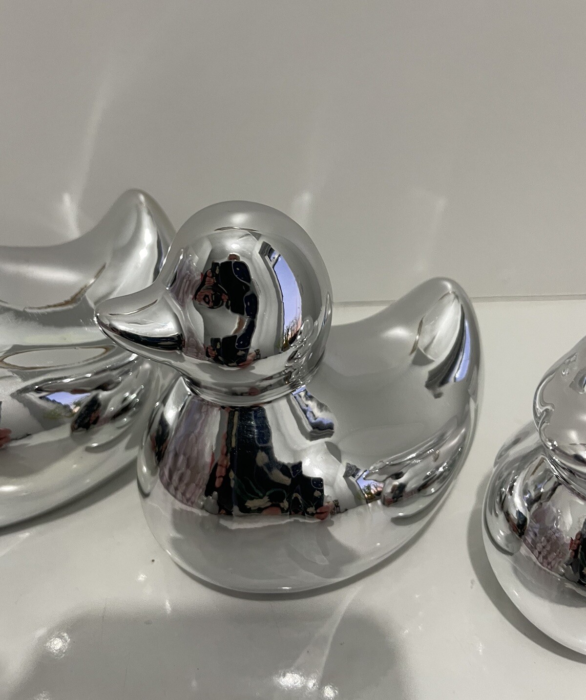 NEW MODERN SET 3 CHROME SILVER DUCKS BATHROOM ORNAMENTS. eBay