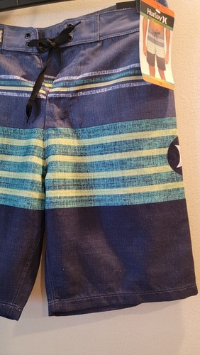 Hurley Boys Board Shorts Swim Trunks Black Yellow Blue Stripe New 7 10 12 16 - Picture 5 of 6