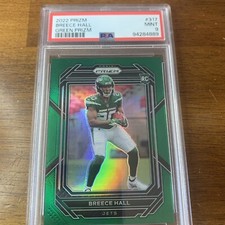 BREECE HALL 2022 PANINI PRIZM #317 RC COLOR MATCH GREEN PRIZMS JETS  PSA 9 MINT