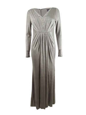 Adrianna Papell Women's Petite Embellished Metallic Jersey Gown (2P, Silver)