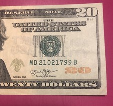 2013 $20 Note FULL DATE  SERIAL NUMBER - MD 21/02/1799 B