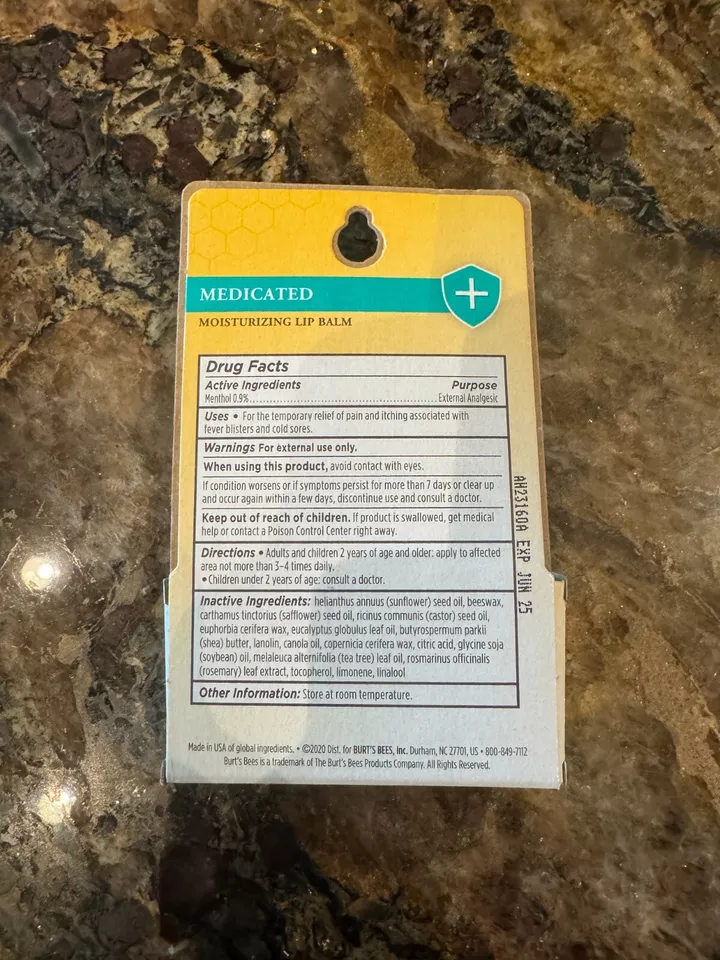 2X 2 PACK Burt's Bees NEW Medicated Moisturizing Menthol Lip Balm chapped lips - Image 2 of 2