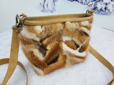 Red Fox Fur Patchwork & Leather bag, Women's Purse, Handbag Gift for women