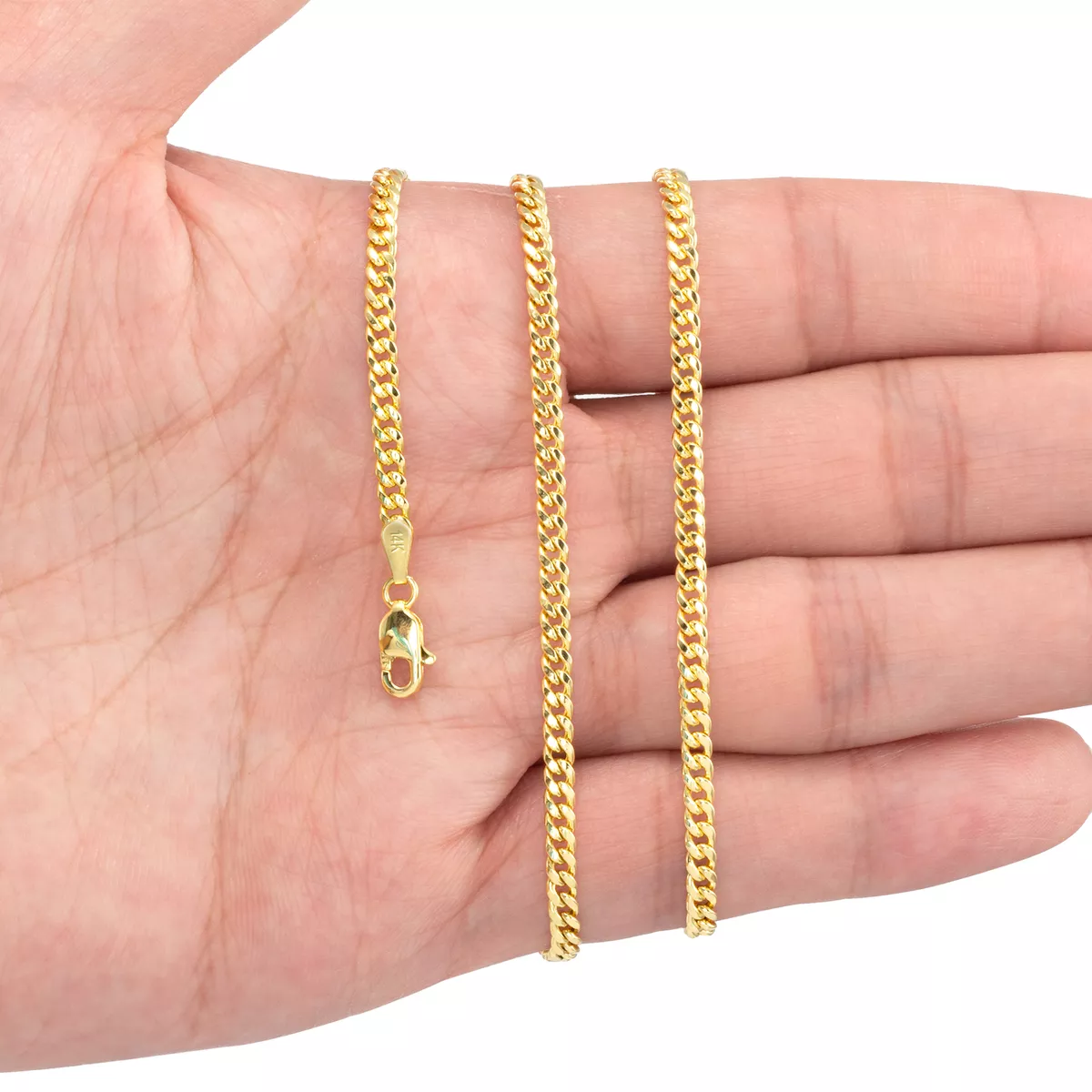 14K Yellow Gold Mens 3mm Miami Cuban Link Chain Pendant Necklace