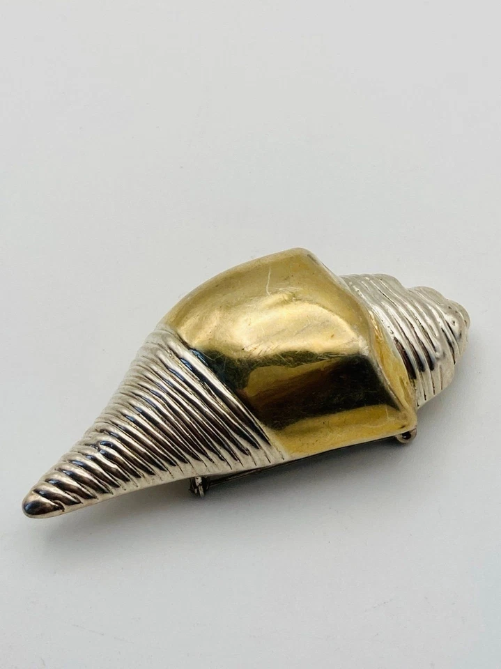 Broche concha firmado hecho a mano artesanal plateado en oro 925 Foto 2 de 4