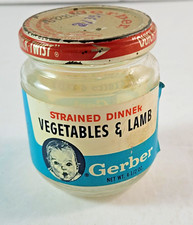 Vintage Gerber Baby Food Jar 1960s Vegetables  Lamb - Strained Dinner
