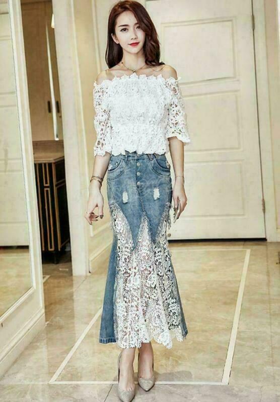 momentel white lace denim skirt デニムスカート momentel