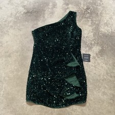Lulus Dress Womens Size XL Green All Over Sequin One Shoulder Mini Ruffle Party