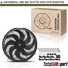 16" Universal Electric Radiator Cooling Fan & Thermostat Relay & Mount Kit 120W