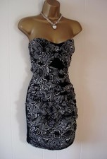 LIPSY STUNNING BLACK & IVORY CASCADING BOW BODY CON DRESS SIZE 8 10