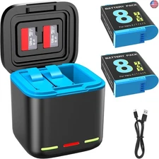 Battery Charger for Hero 8/7/6 Battery 2-Pack 1500mAh and USB Storage 3-Channel