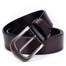 Genuine Leather Mens Belt Belts Real New Buckle Trouser Brown Black Tan Jeans UK