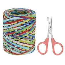 Raffia Ribbon, Natural Raffia String with Scissor, Red/Navy Blue, 218 Yards