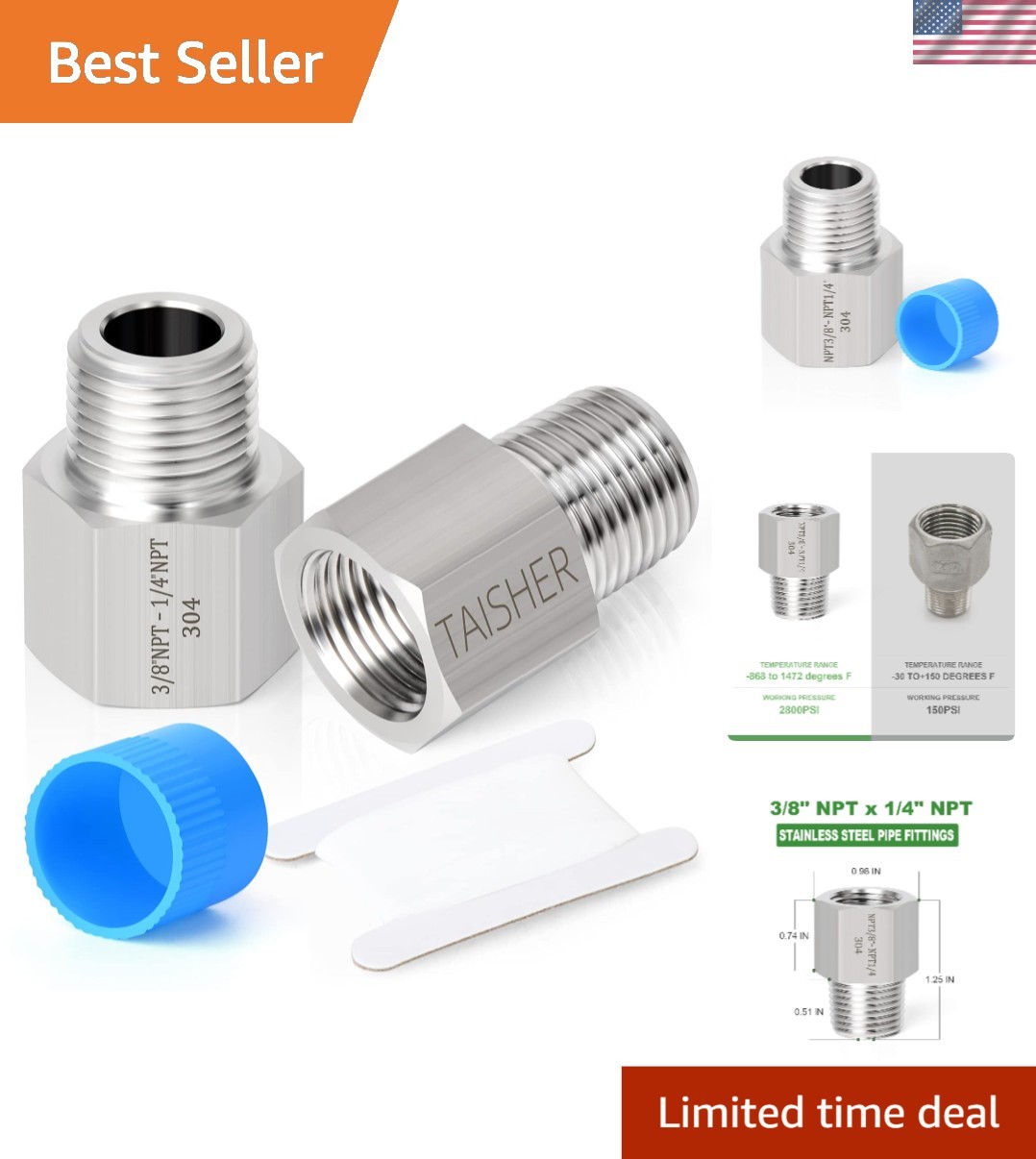 304 Stainless Steel Reducer Adapter 1/4