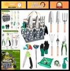 62-Piece Heavy-Duty Garden Tool Set - Complete Kit with Stainless Steel Tools, P