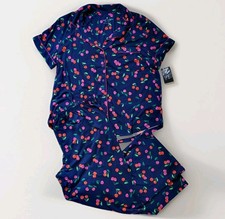 Kate Spade 2pc PJ Set Cropped Pants Button shirt Womens Size XL Floral Blue