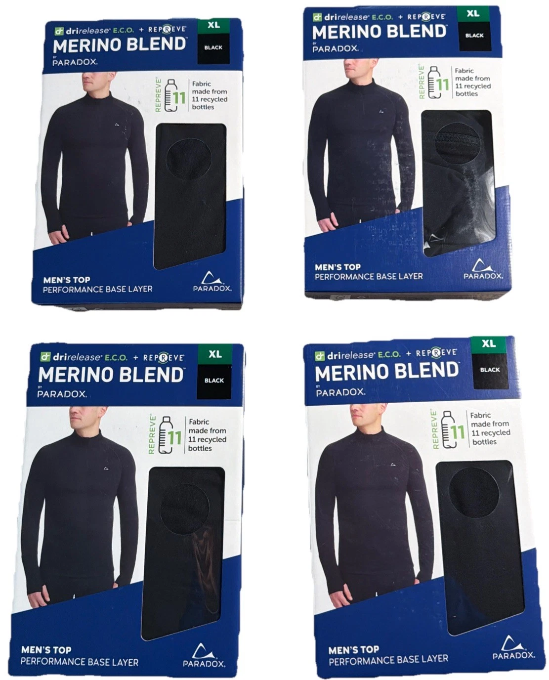 Lot Of 4 Paradox Merino Blend Performancce Base layer 1/4 Zip Top Black Size XL