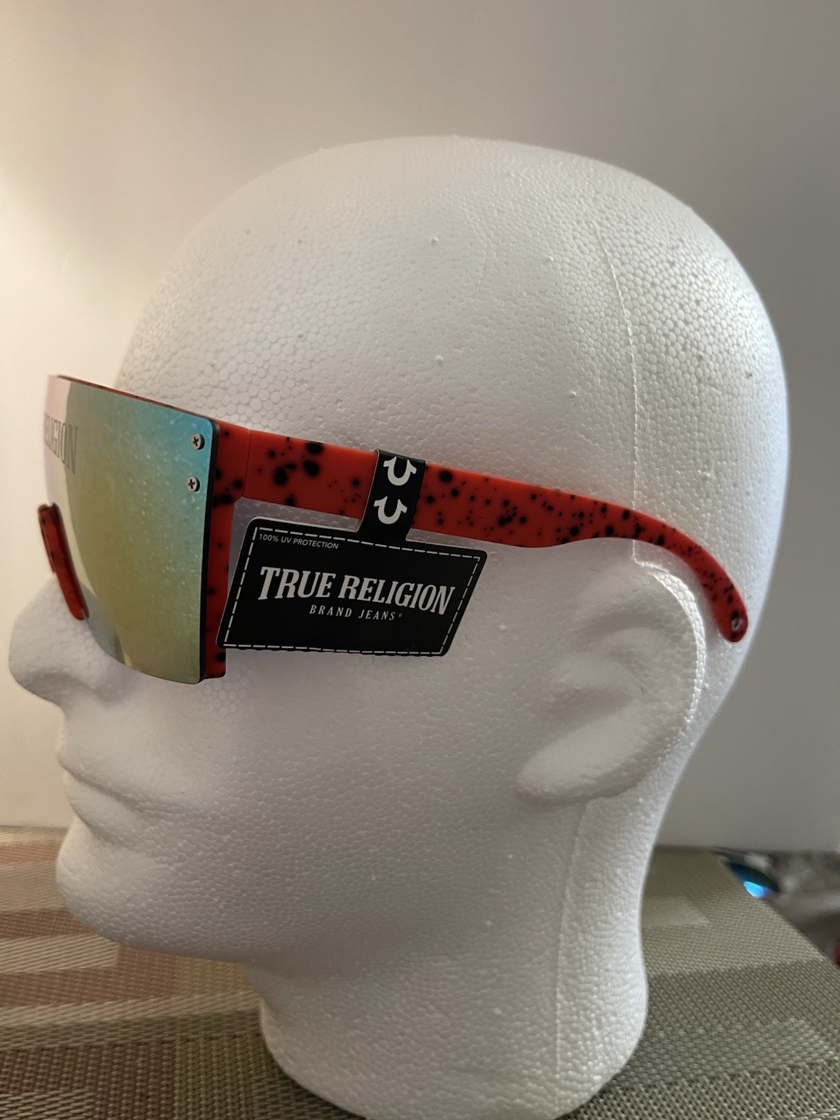 TRUE RELIGION Shield Sunglasses Mirror Orange Black Frame One Lens Rimless Logo thumbnail 11
