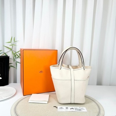 Hermes Picotin Lock Cargo18 Cream White Bucket Bag For Women | eBay
