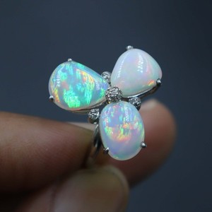 Authentic 18k Gold Plated Silver Natural Ethiopian Opal Smooth Diamond Cut Ring Handmade