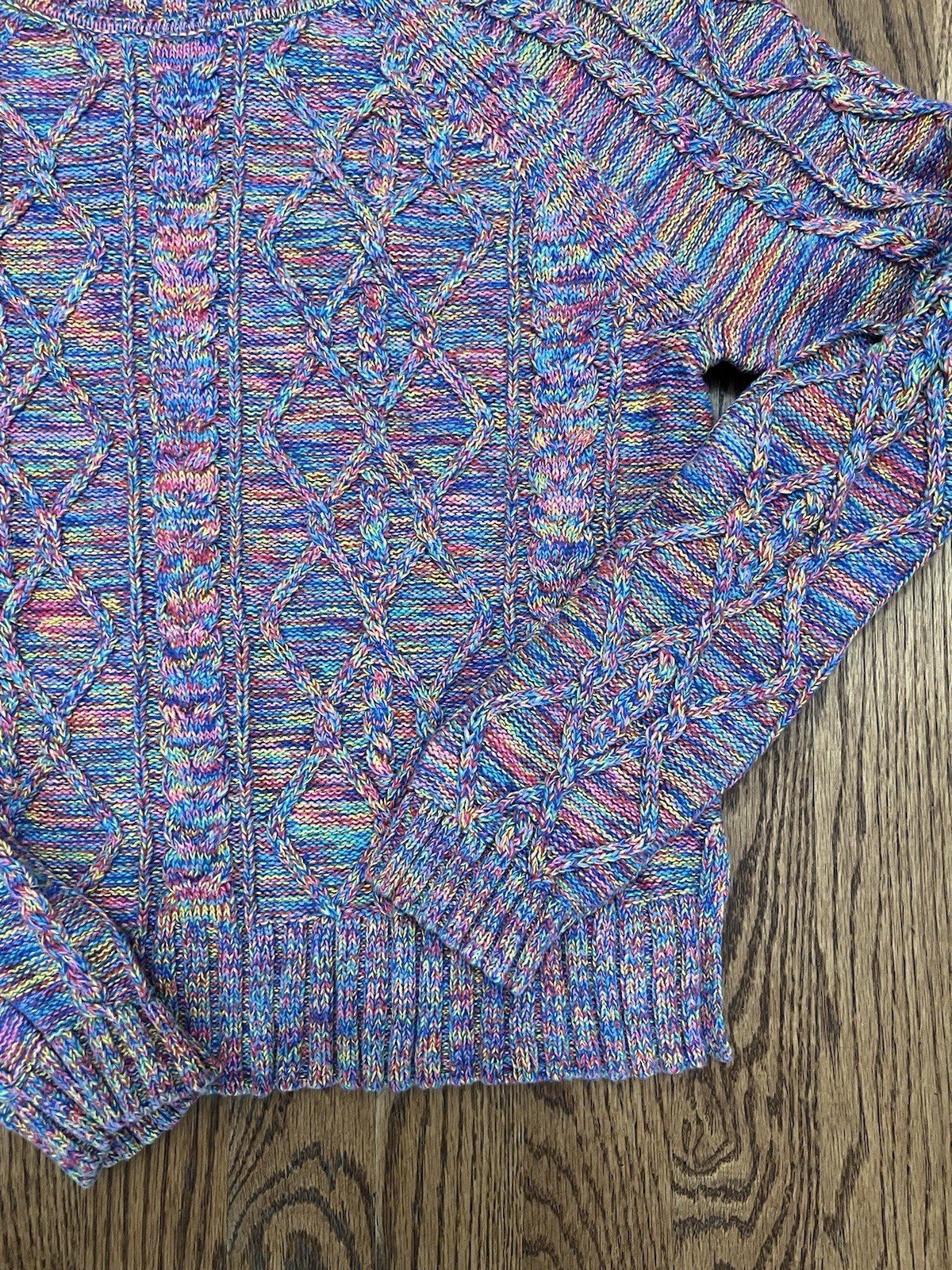 GAP Rainbow Multicolor Cable Knit Sweater Crew Ne… - image 4