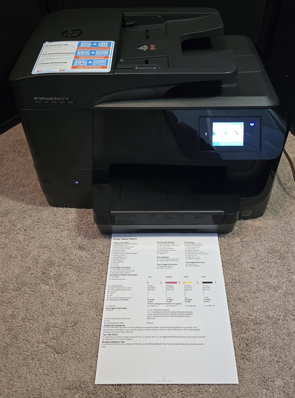 HP Officejet Pro 8710 All-In-One Wireless PC Computer Printer - Black 45K Page