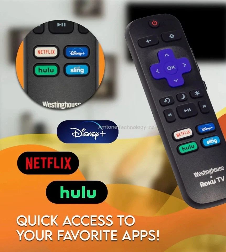 NEW OEM Westinghouse Roku TV Remote Control Netflix Disney+ Hulu Sling - 2Pack - Image 2 of 4