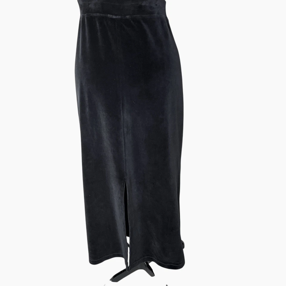 Falda midi de terciopelo Talbots Petites grande negra cintura elástica abertura larga Foto 2 de 4