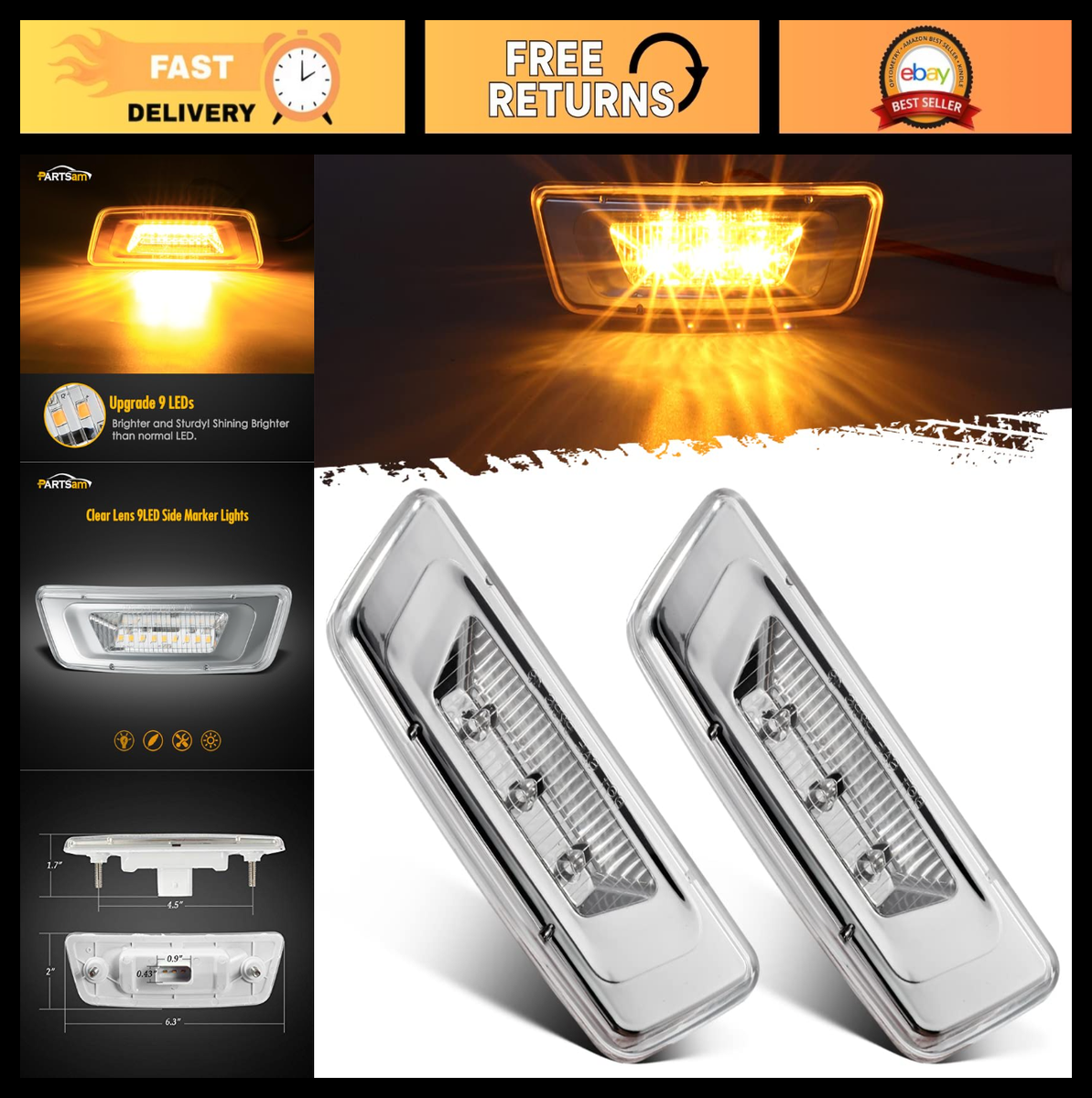 2Pcs LED Side Marker Turn Signal Lights for Kenworth T680 T880