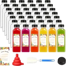 Moretoes 42pcs 16oz Plastic Juice Bottles with Caps, Reusable 16oz, clear 
