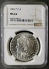 1882 S $1 Morgan Silver Dollar NGC MS62