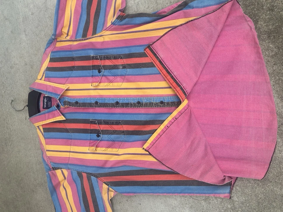 VTG Wrangler Brushpopper 90s Shirt 19-36 Tall Fit Honduras Irregular Western Men - Image 2 of 4