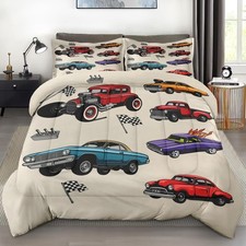 Comforter Set Size, Car Colorful Vintage Soft 2 Pcs Twin Retro Truck Car