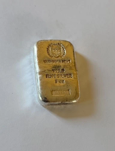 5 Troy Ounce oz Germania Mint Fine Silver Bar .9999 With Serial Numbers