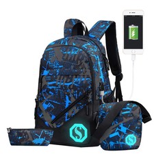 Unisex Boys Girls School Backpack Set Bag USB Port & Reflective Design 20L