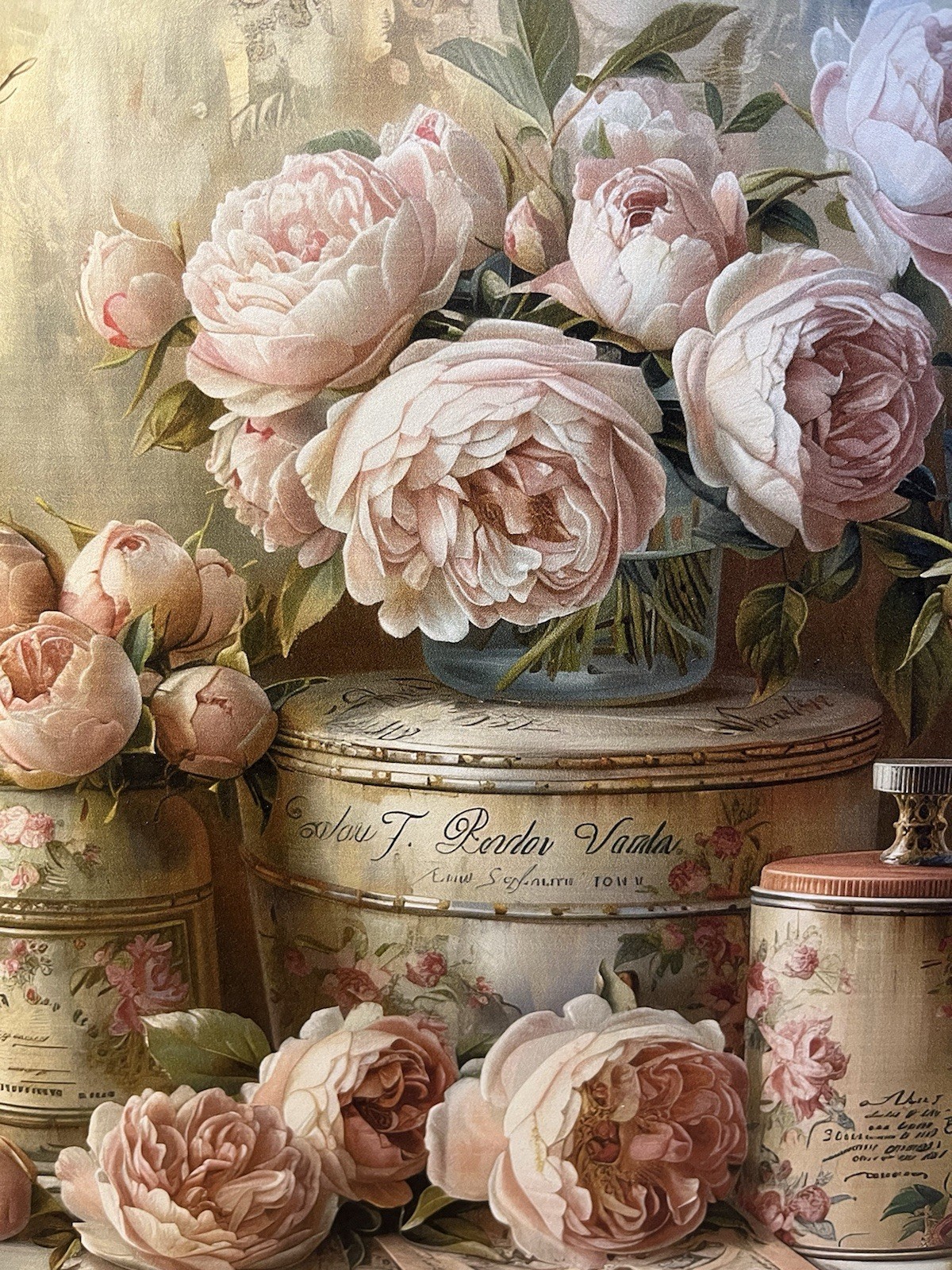 Shabby Chic Tin Cans & Roses / Peonies, Country Cottage,  Handcrafted Plaque #3