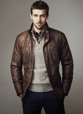 Men Leather Biker Bomber Brown Genuine Leather Motorcycle Jacket XS-2XL F540