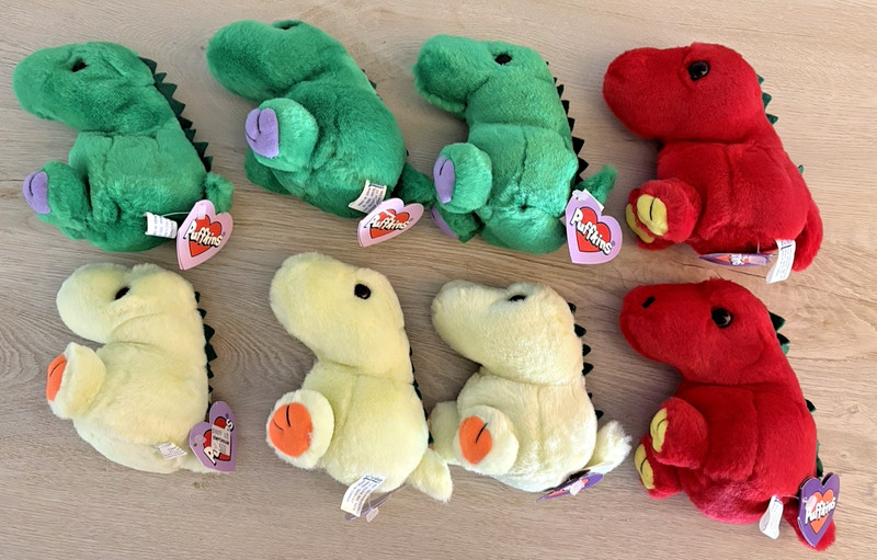 Swibco Lot of 8 Puffkins Plush Beanie Dinosaur DRAKE PICKLES DINKY Party Favors