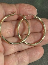 VINTAGE JAD 10K YELLOW GOLD TWISTED HOOP EARRINGS 1.25? 2.06g