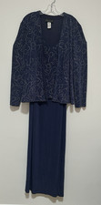 Alex Evenings Navy Blue Sequin 2-Piece Gown With Jacket Sz 18 Formal Occasion