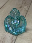 Fenton Art Glass Green Iridescent Angel Figurine Hand Painted Flowers Signed EXC