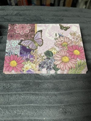Pooch & Sweetheart 7 Cards/Envelopes Vtg Style Purple Butterfly & Pink Daisies