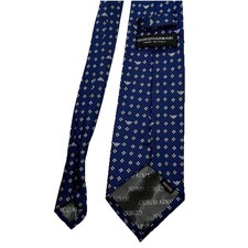 Giorgio Armani Tie Mens Silk Geometric Micro Pattern Navy Blue Made in Italy